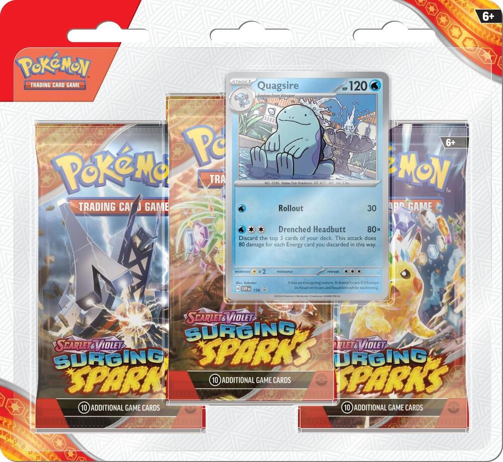 pokemon booster pack cards Pokemon Scarlet and Violet SV8 Surging Sparks 3-Pack Blister – 88 Cardhouse