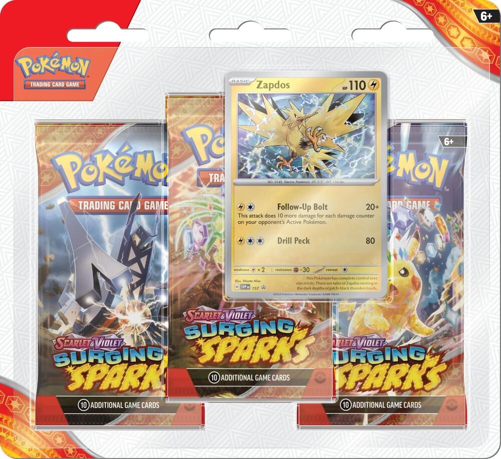 Pokemon Scarlet and Violet SV8 Surging Sparks 3-Pack Blister  88 Cardhouse