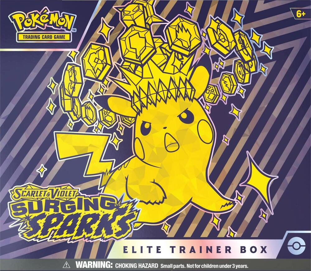 Pokemon SV8 Scarlet and Violet Surging Sparks Elite Trainer Box – 88  Cardhouse